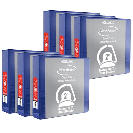 Bazic Products Slant D-Ring View Binder with 2 Pockets, 2in, Blue, PK6 3193